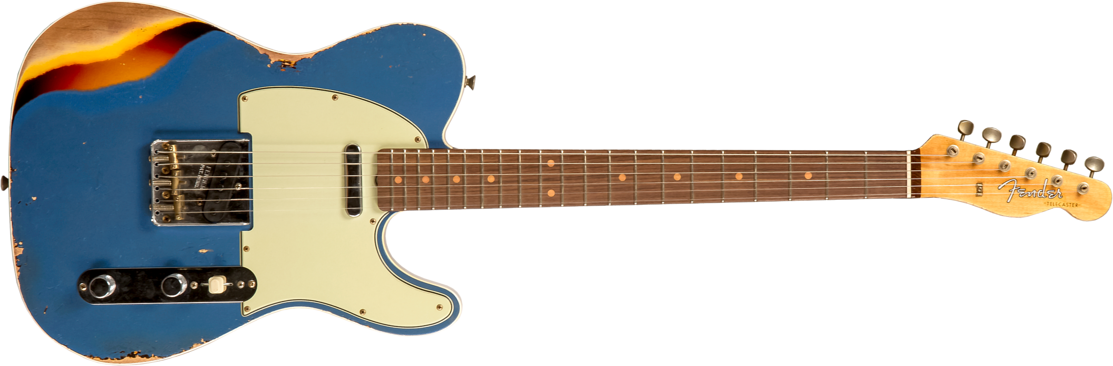 Fender Custom Shop Tele Custom 1960 2s Ht Rw #cz579606 - Heavy Relic Lake Placid Blue O. 3-color Sunburst - Guitare Électrique Forme Tel - Main pictur