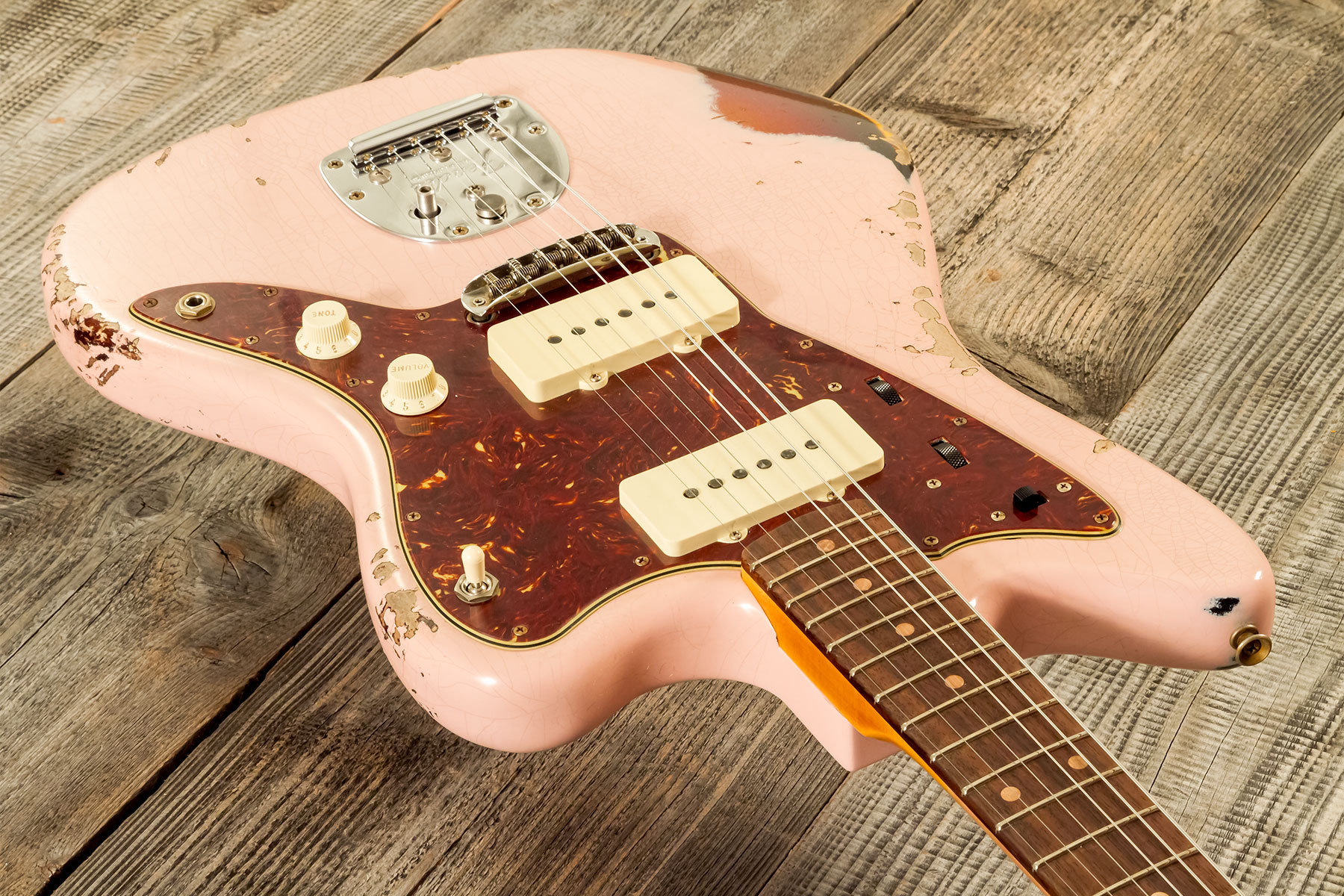 Fender Custom Shop Jazzmaster 1962 2s Trem Rw #r132659 - Heavy Relic Shell Pink O. 3-color Sunburst - Guitare Électrique RÉtro Rock - Variation 2