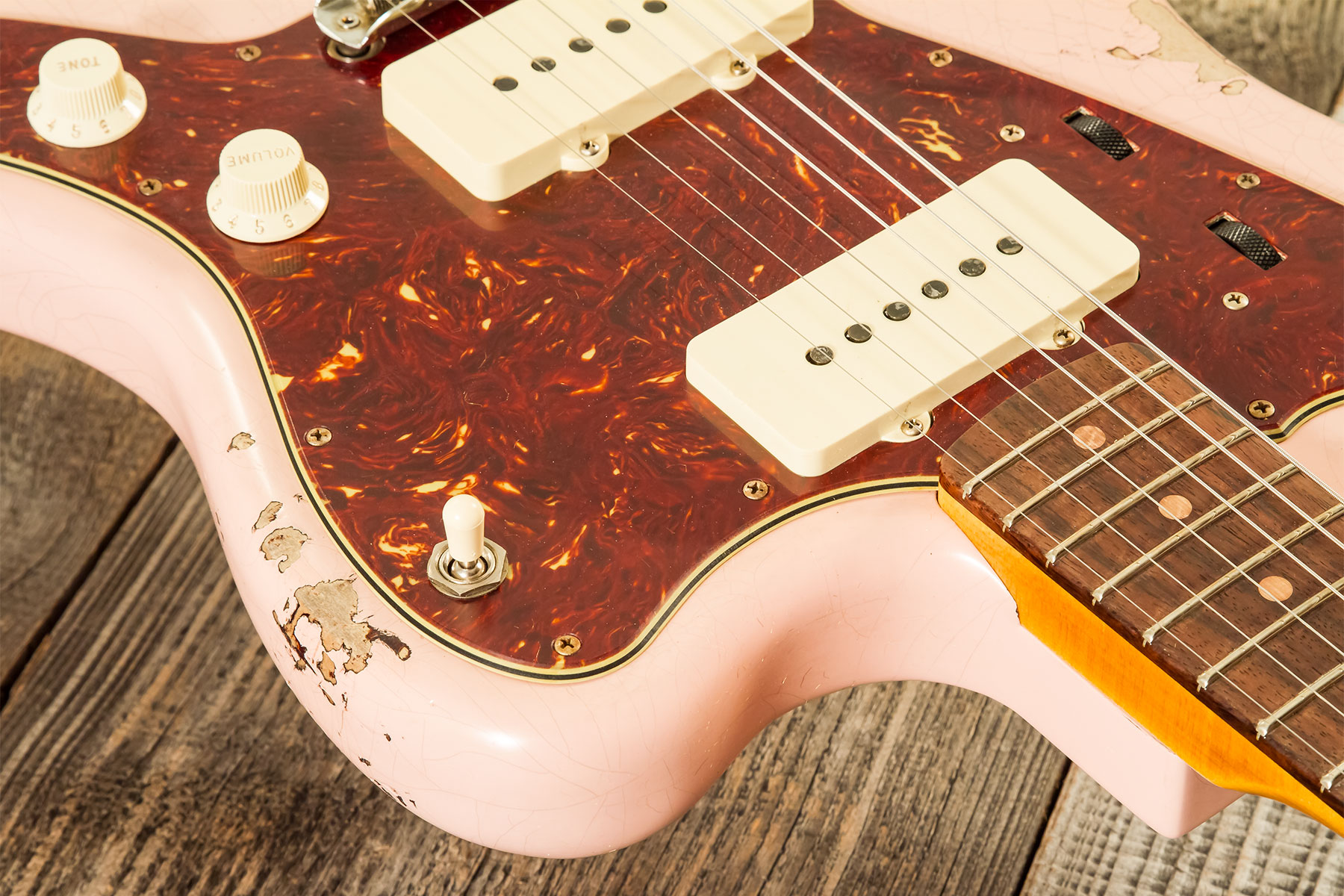 Fender Custom Shop Jazzmaster 1962 2s Trem Rw #r132659 - Heavy Relic Shell Pink O. 3-color Sunburst - Guitare Électrique RÉtro Rock - Variation 4