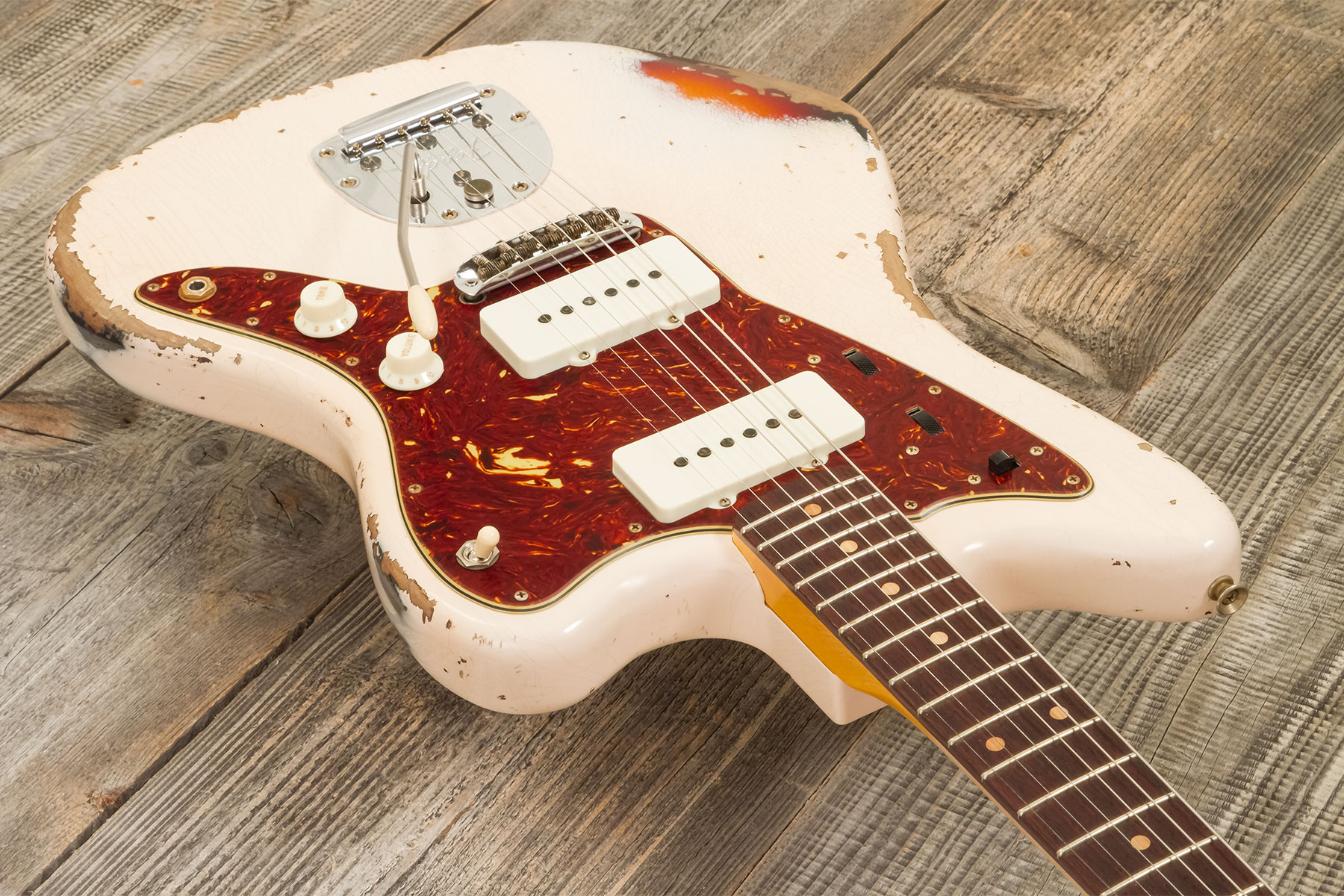 Fender Custom Shop Jazzmaster 1962 2s Trem Rw #r133709 - Heavy Relic Shell Pink O. 3-color Sunburst - Guitare Électrique RÉtro Rock - Variation 2