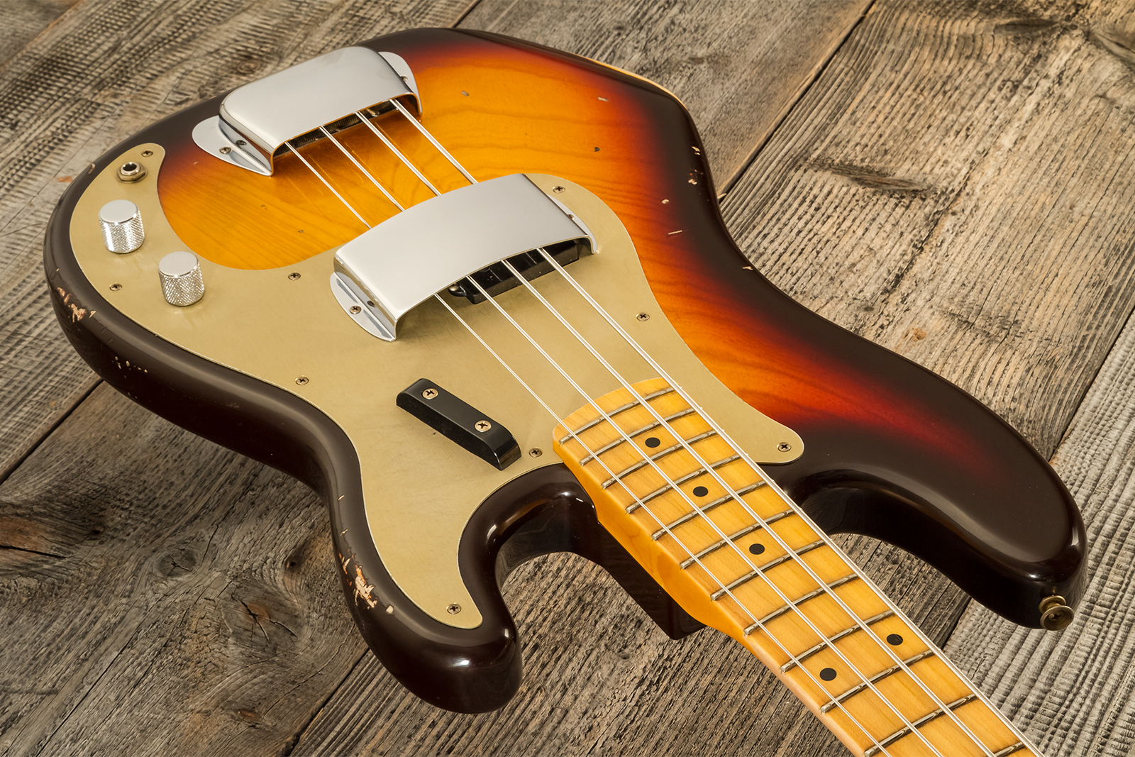 Fender Custom Shop Precision Bass 1958 Mn #cz578373 - Relic Chocolate 3-color Sunburst - Basse Électrique Solid Body - Variation 2