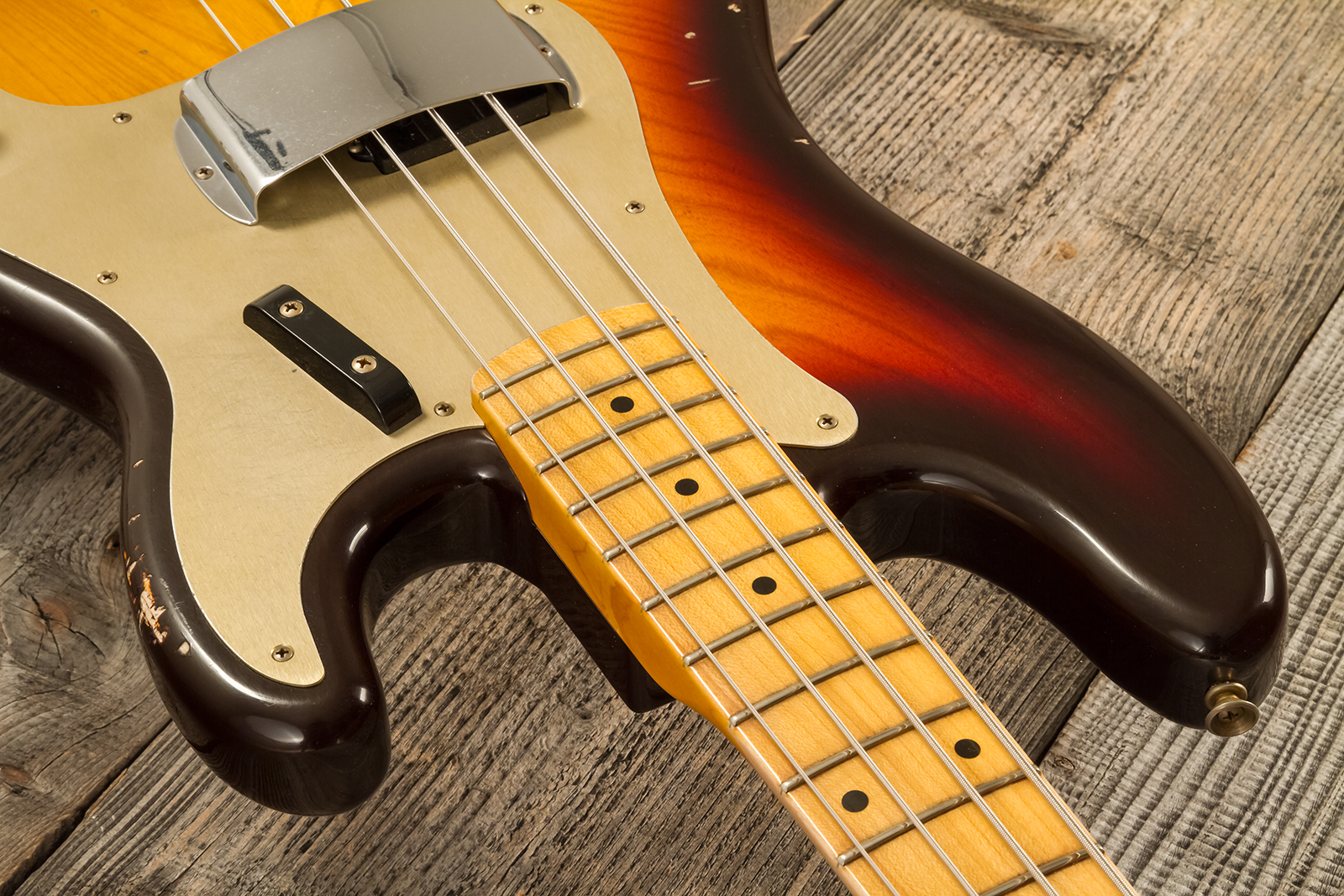 Fender Custom Shop Precision Bass 1958 Mn #cz578373 - Relic Chocolate 3-color Sunburst - Basse Électrique Solid Body - Variation 4