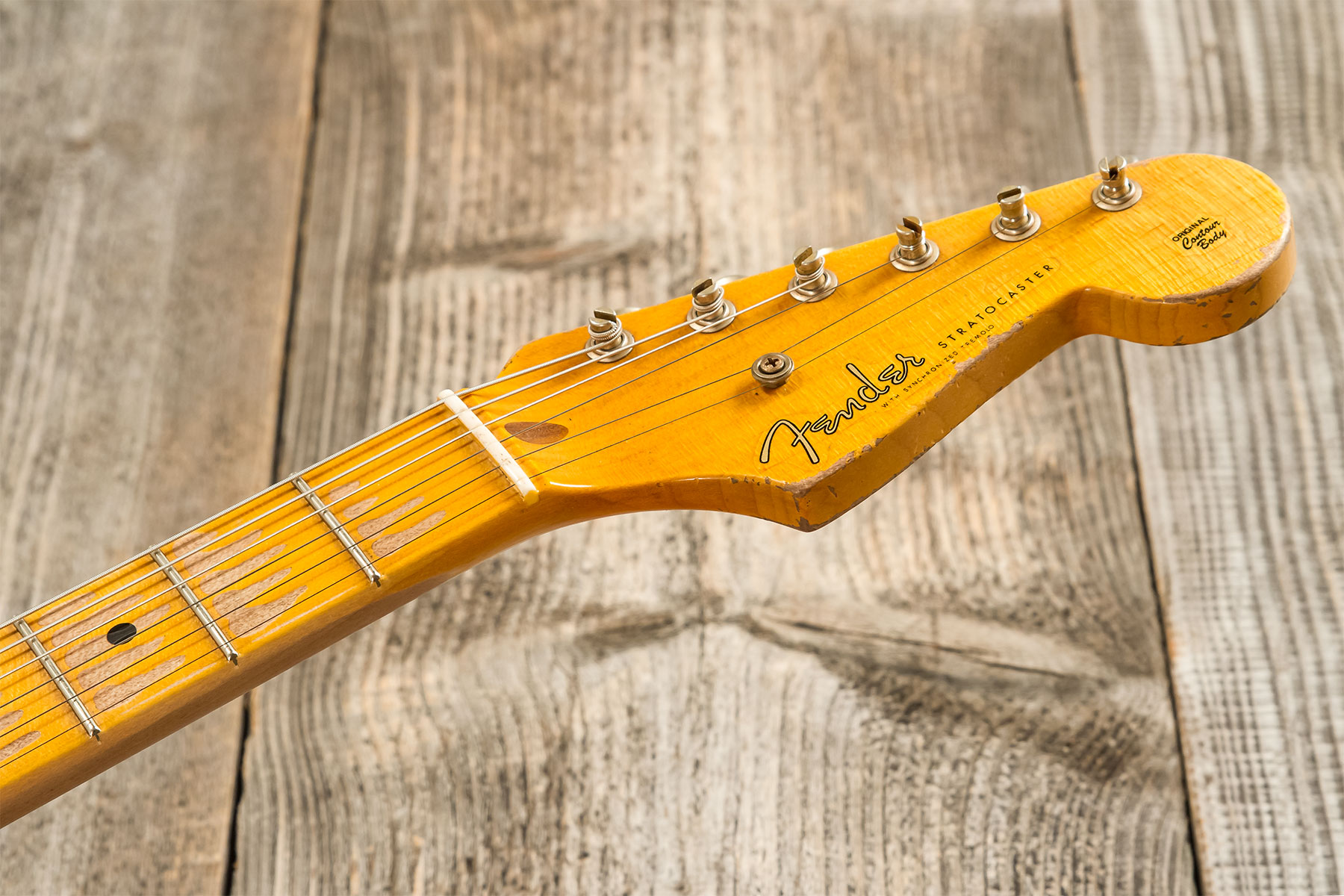 Fender Custom Shop Strat 1954 70th Ann. Mb A.hicks 3s Trem Mn #4681 - Super Heavy Relic 2-color Sunburst - Guitare Électrique Forme Str - Variation 8