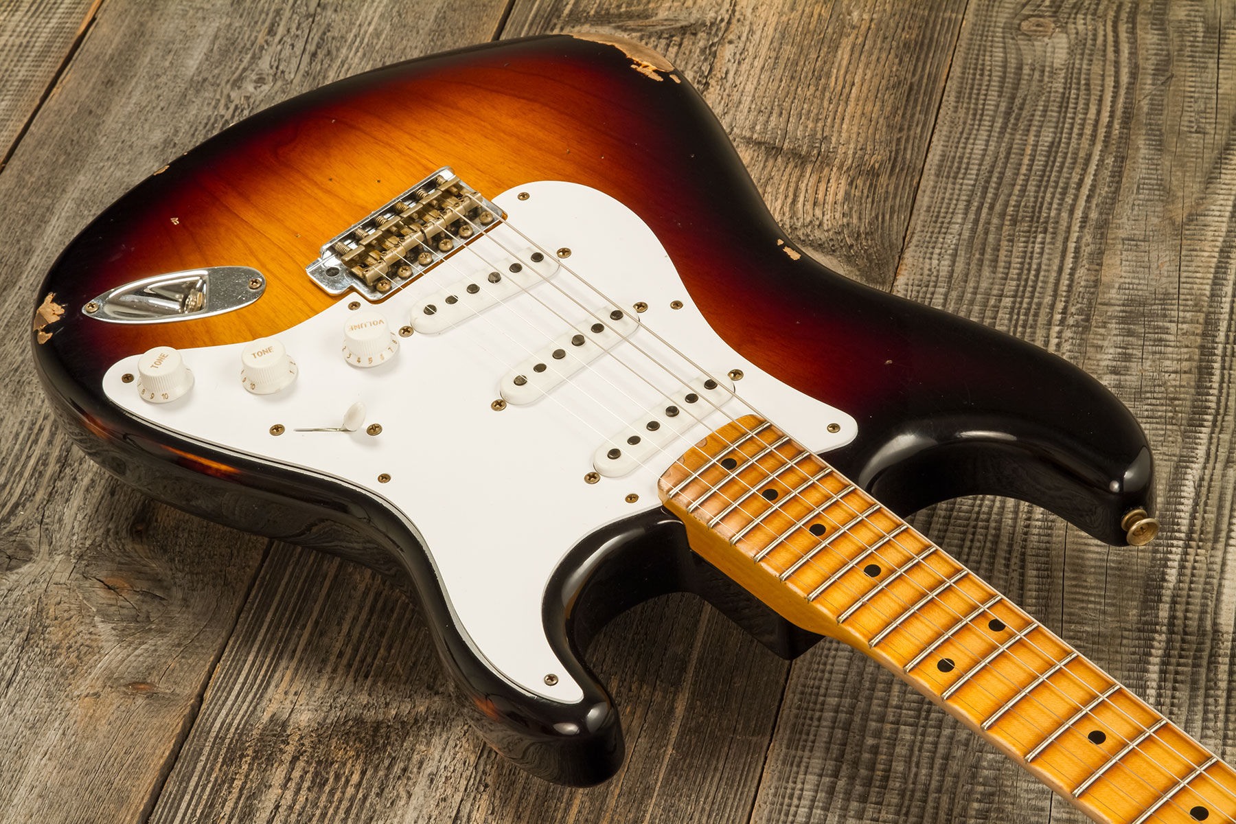 Fender Custom Shop Strat 1954 70th Anniv. 3s Trem Mn #xn4856 - Relic 2-color Sunburst - Guitare Électrique Forme Str - Variation 3