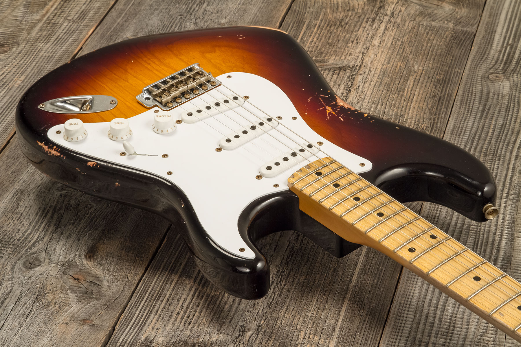 Fender Custom Shop Strat 1954 70th Anniv. 3s Trem Mn #xn4859 - Relic 2-color Sunburst - Guitare Électrique Forme Str - Variation 2