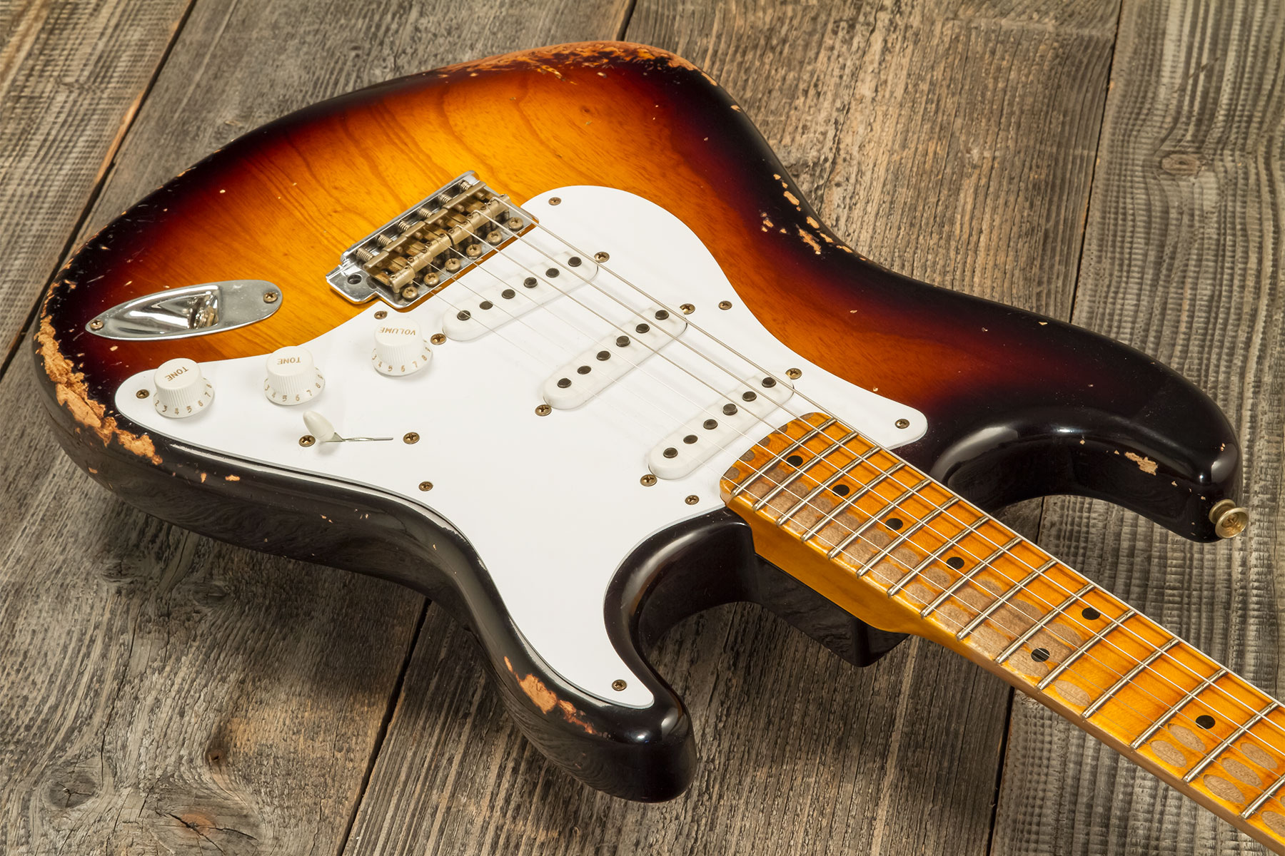 Fender Custom Shop Strat 1954 70th Anniv. 3s Trem Mn #xn4887 - Heavy Relic 2-color Sunburst - Guitare Électrique Forme Str - Variation 3