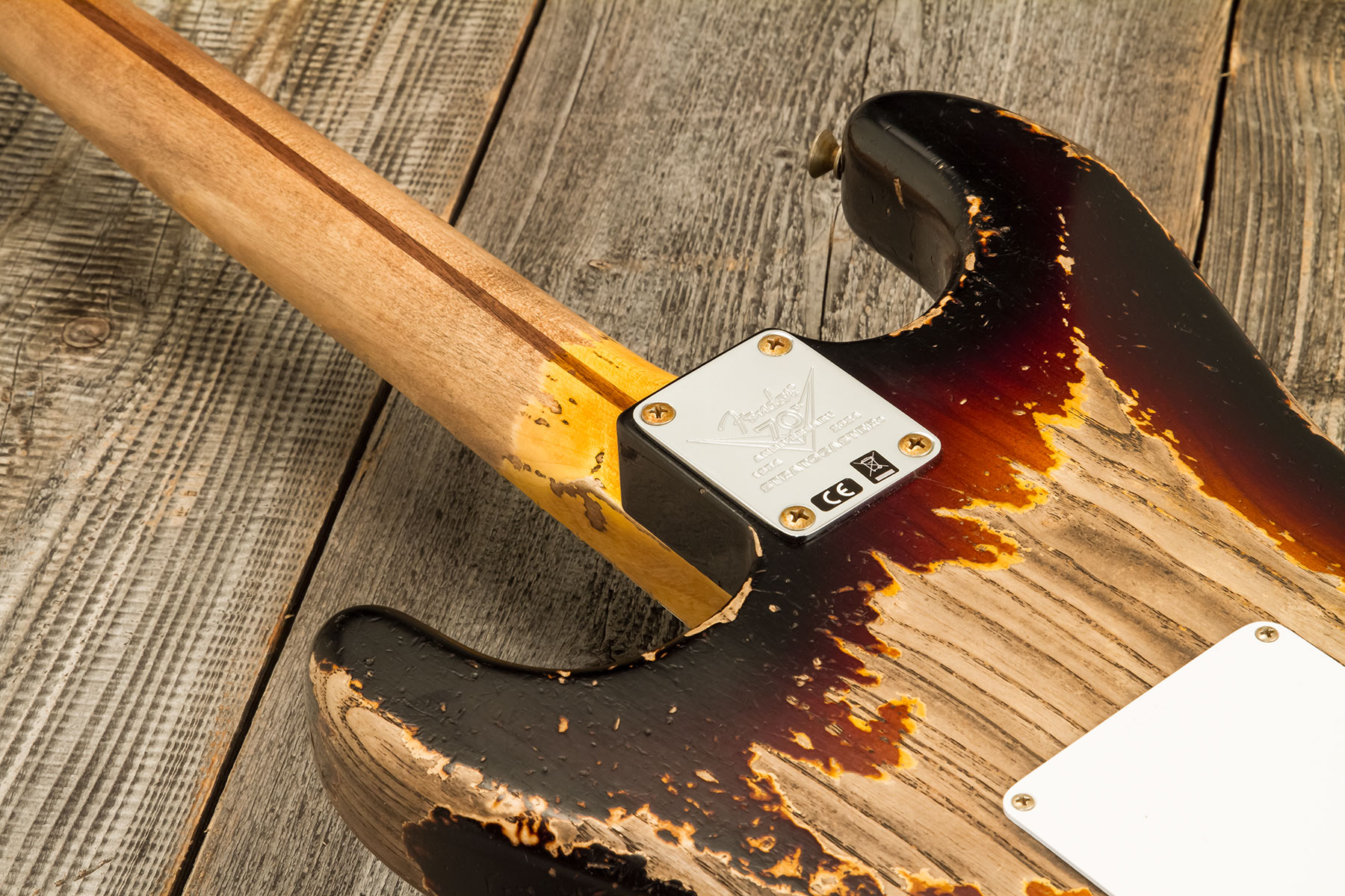 Fender Custom Shop Strat 1954 70th Anniv. 3s Trem Mn #xn4889 - Super Heavy Relic 2-color Sunburst - Guitare Électrique Forme Str - Variation 8