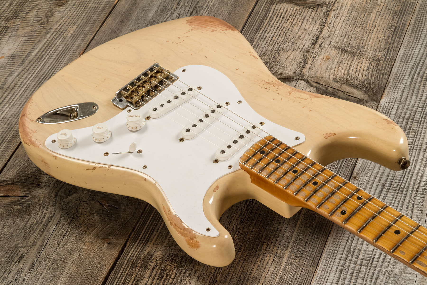 Fender Custom Shop Strat 1954 70th Anniv. 3s Trem Mn #xn5073 - Heavy Relic Vintage Blonde - Guitare Électrique Forme Str - Variation 2