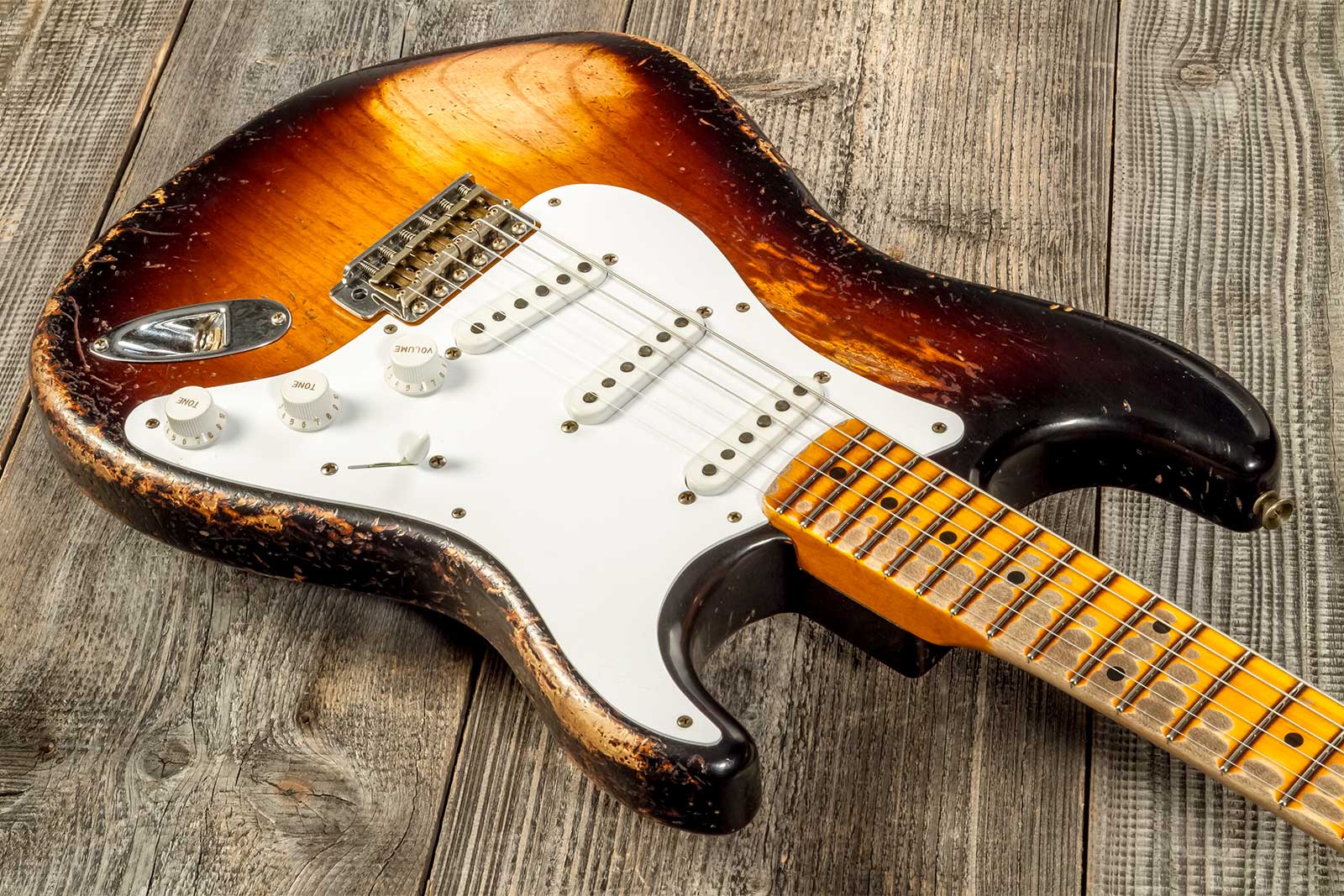 Fender Custom Shop Strat 1954 70th Anniv. Mn #xn4378 - Super Heavy Relic 2-color Sunburst - Guitare Électrique Forme Str - Variation 2