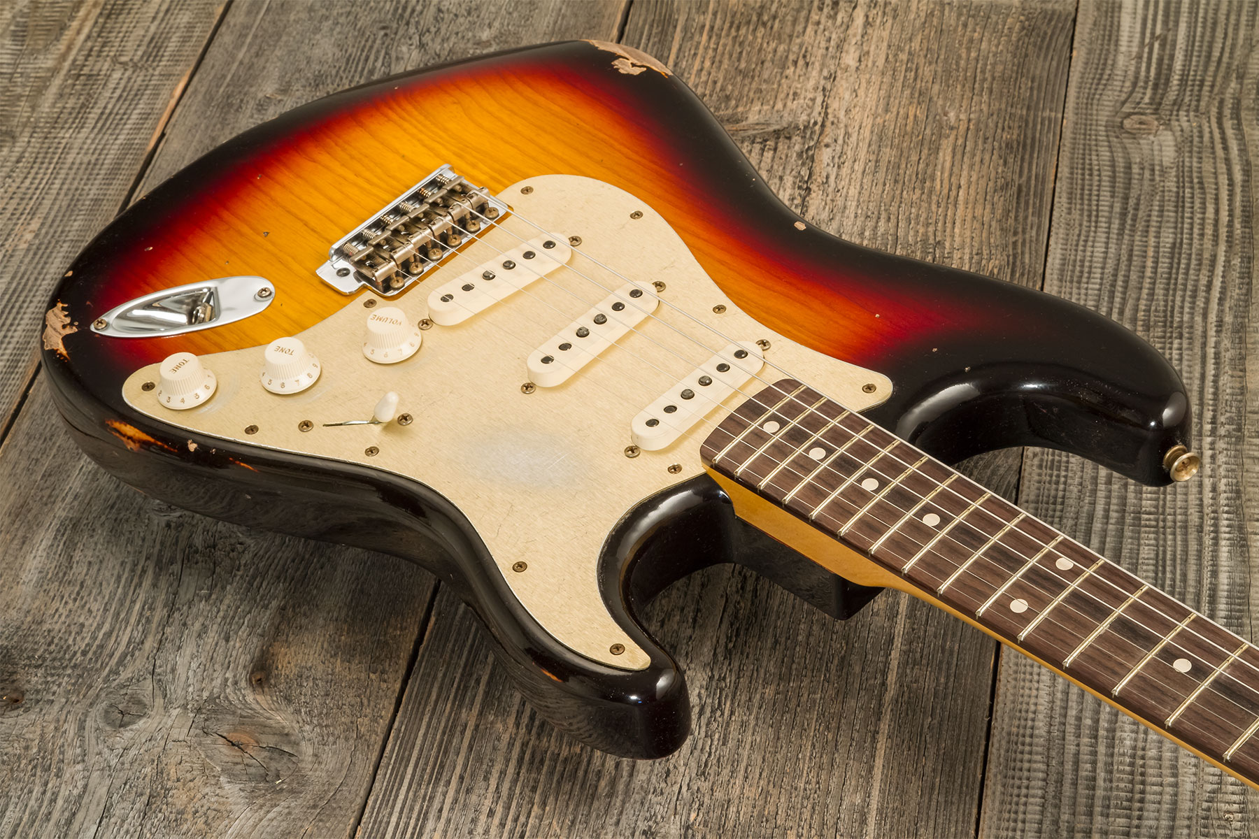 Fender Custom Shop Strat 1959 3s Trem Rw #r134762 - Relic Chocolate 3-color Sunburst - Guitare Électrique Forme Str - Variation 2