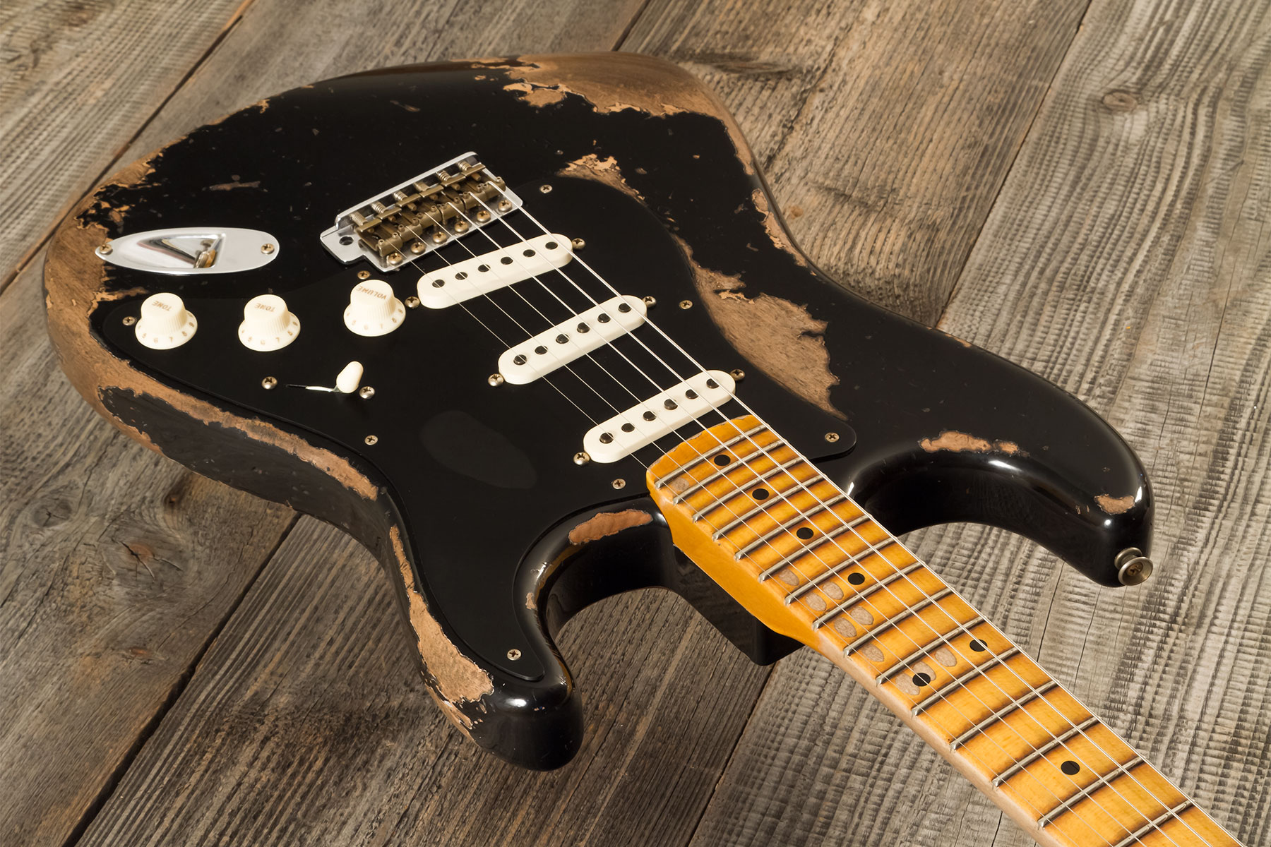 Fender Custom Shop Strat Poblano 3s Trem Mn #cz579424 - Super Heavy Relic Black - Guitare Électrique Forme Str - Variation 3