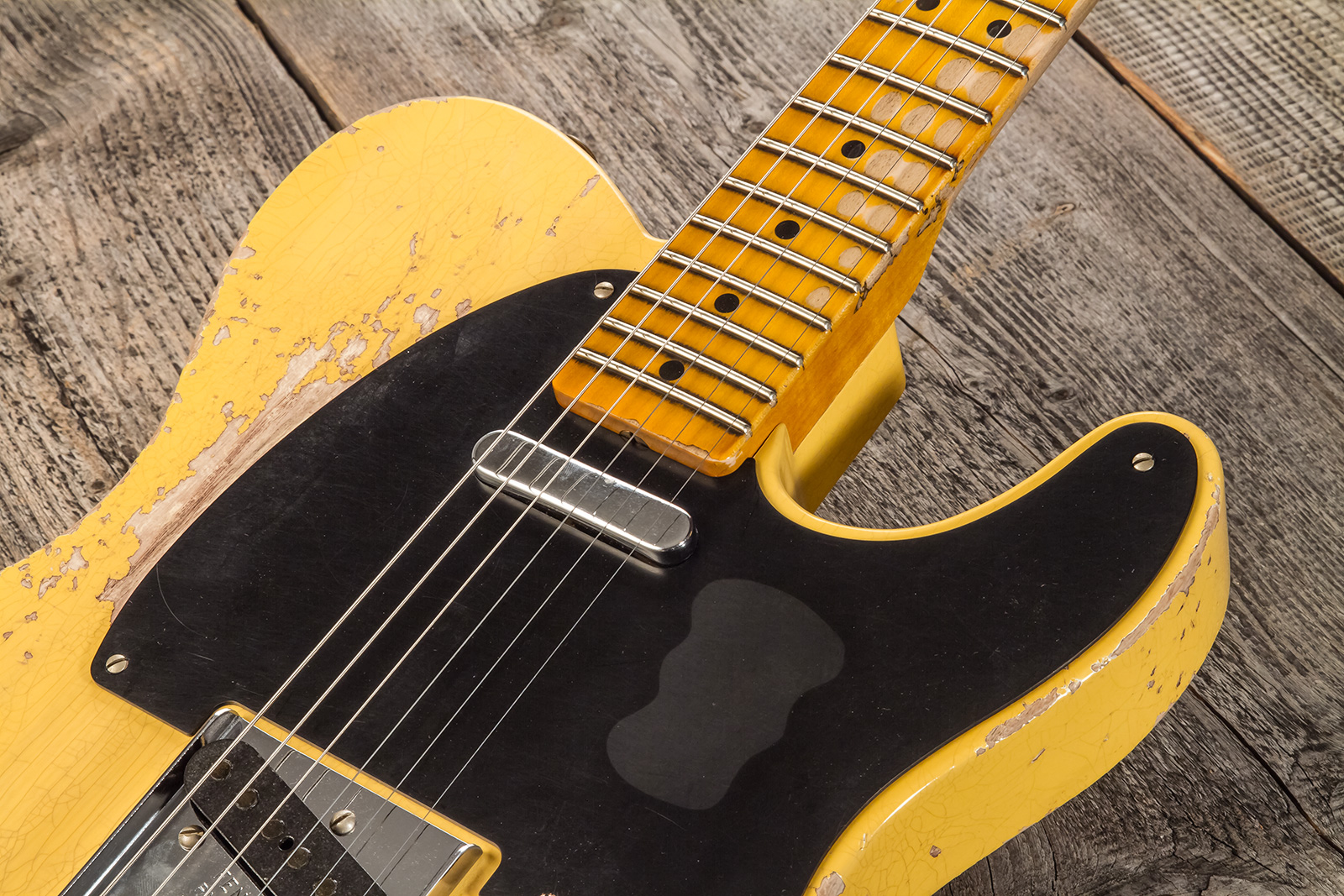 Fender Custom Shop Tele 1952 2s Ht Mn #r136636 - Super Heavy Relic Aged Nocaster Blonde - Guitare Électrique Forme Tel - Variation 4
