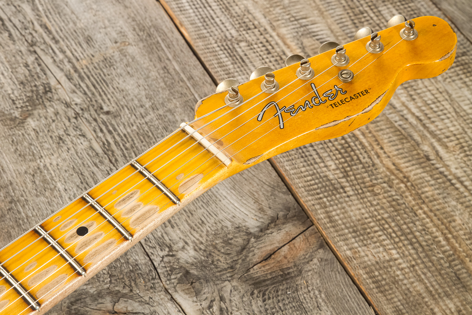Fender Custom Shop Tele 1952 2s Ht Mn #r136636 - Super Heavy Relic Aged Nocaster Blonde - Guitare Électrique Forme Tel - Variation 7