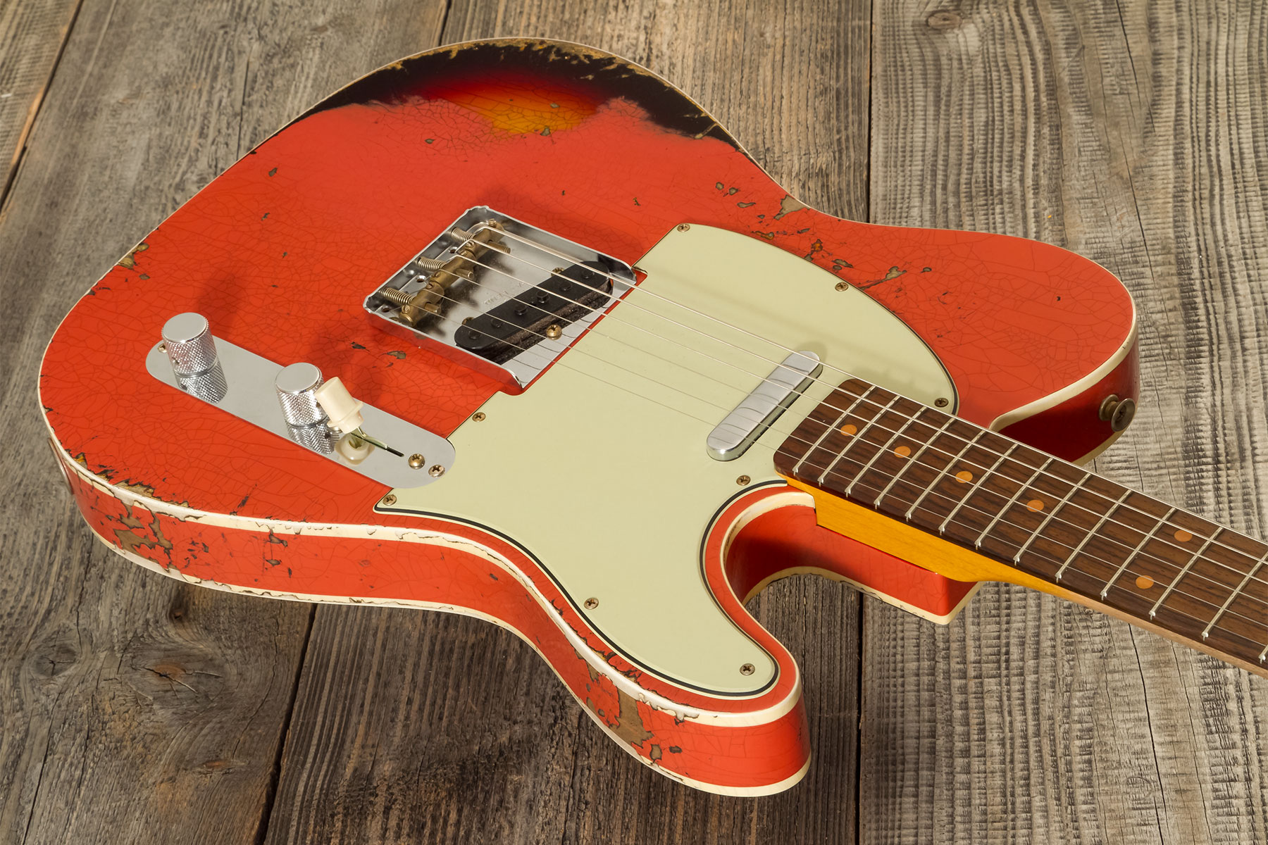 Fender Custom Shop Tele Custom 1960 2s Ht Rw #cz580600 - Heavy Relic Tahitian Coral O. 3-color Sunburst - Guitare Électrique Forme Tel - Variation 2