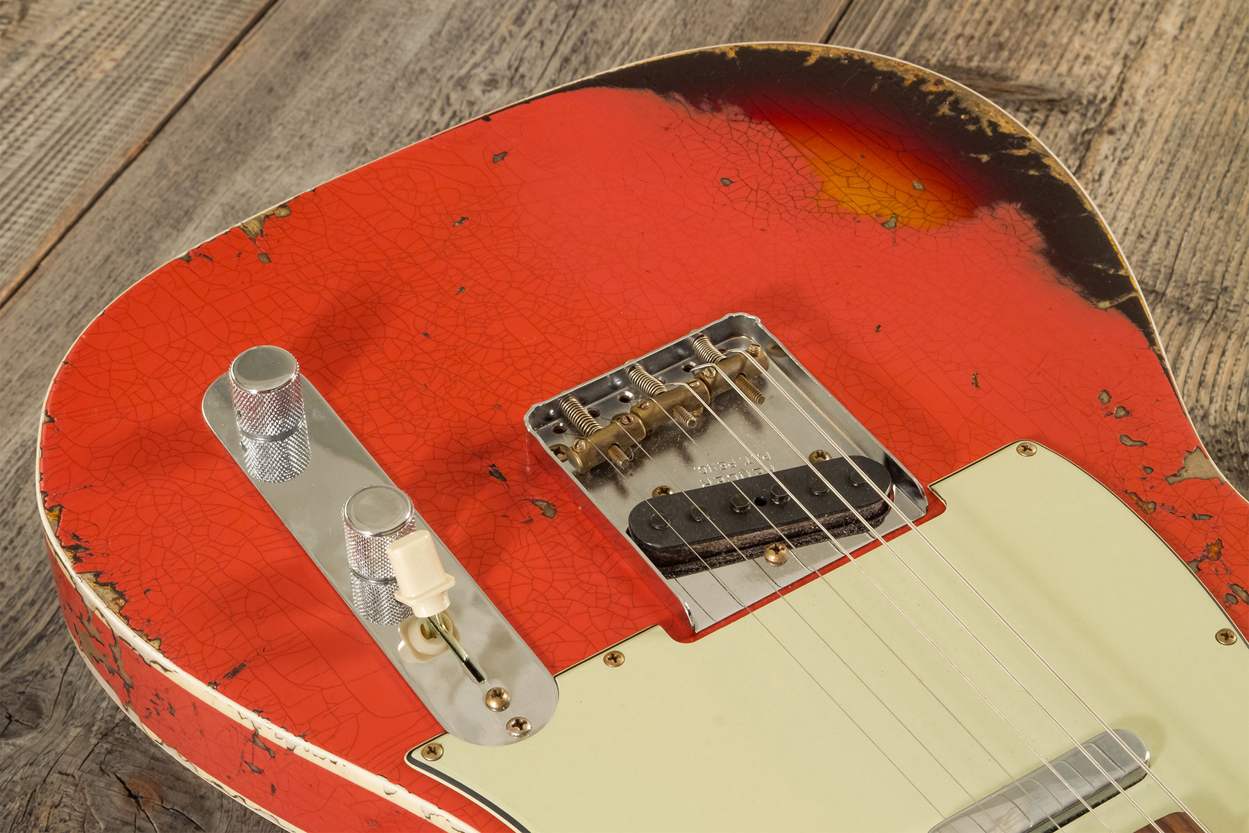 Fender Custom Shop Tele Custom 1960 2s Ht Rw - Heavy Relic Tahitian Coral O. 3-color Sunburst - Guitare Électrique Forme Tel - Variation 3