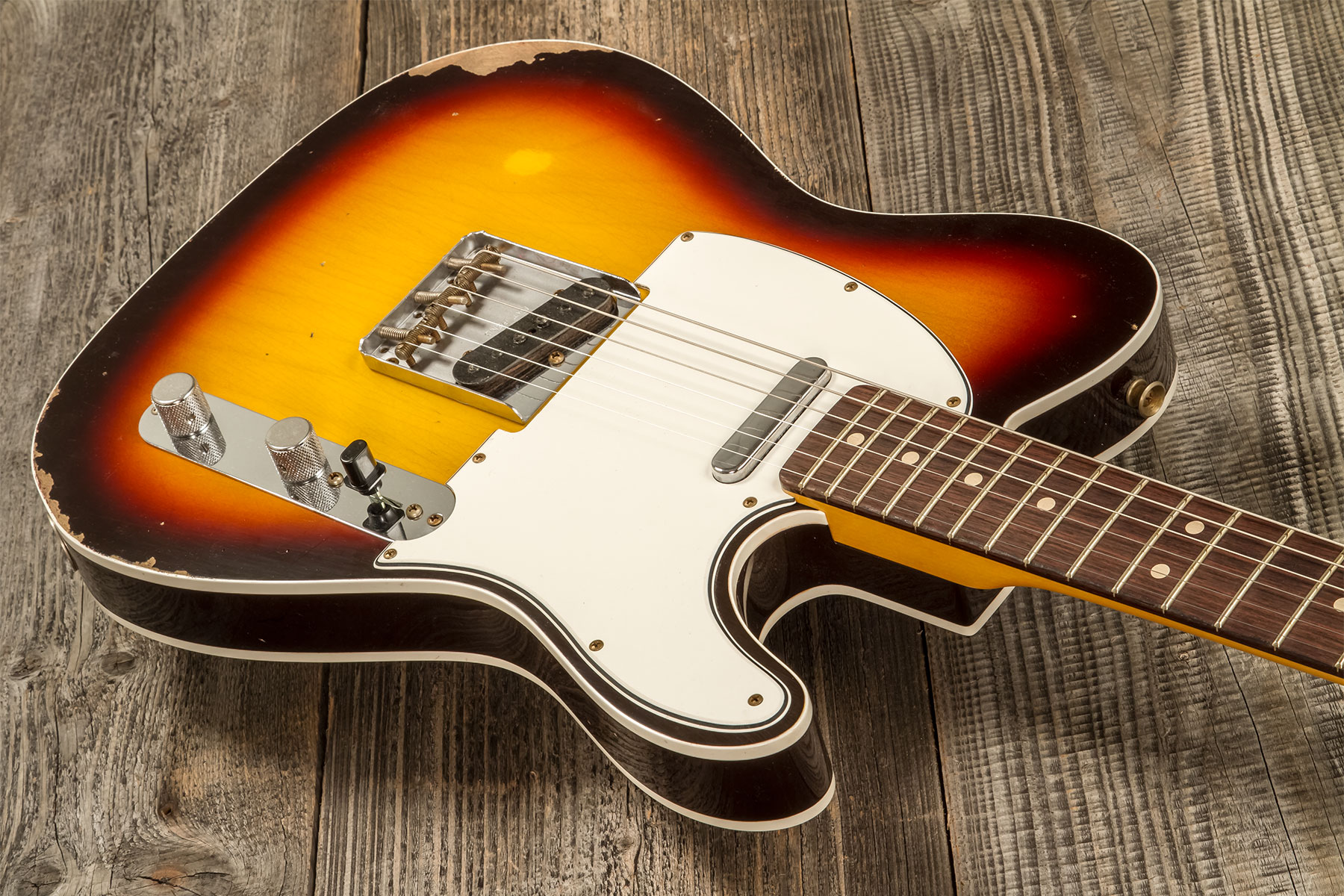 Fender Custom Shop Tele Custom 1960 2s Ht Rw #r136254 - Relic Chocolate 3-color Sunburst - Guitare Électrique Forme Tel - Variation 2