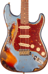 Guitare électrique forme str Fender Custom Shop 1960 Stratocaster #CZ580908 - Super heavy relic lake placid blue o. 3-color sunb