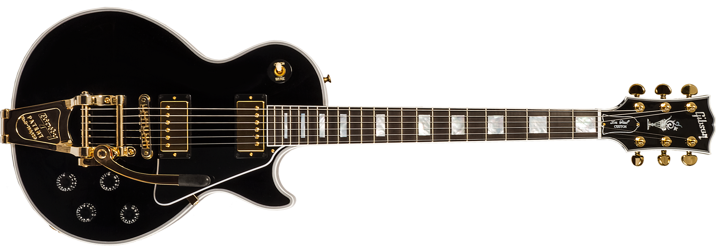 Gibson Custom Shop M2m Les Paul Custom Flowerpot Headstock 2h Trem Bigsby Eb - Ebony Gloss - Guitare Électrique Single Cut - Main picture