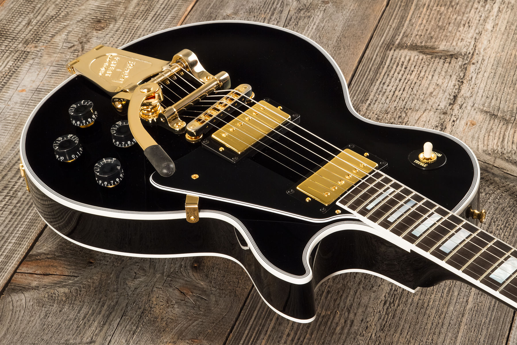 Gibson Custom Shop M2m Les Paul Custom Flowerpot Headstock 2h Trem Bigsby Eb #cs402776 - Ebony - Guitare Électrique Single Cut - Variation 2