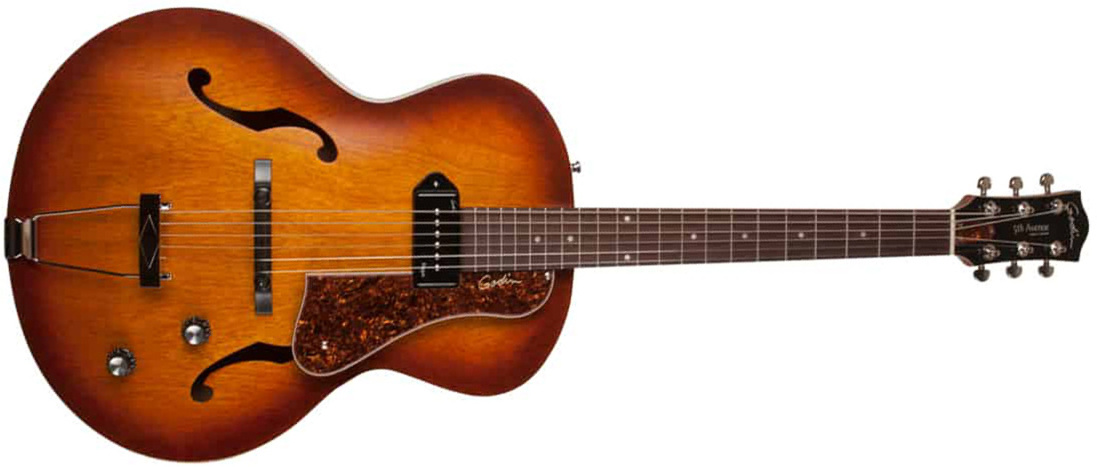 Godin 5th Avenue Kingpin P90 Rw - Cognac Burst - Guitare Électrique 3/4 Caisse & Jazz - Main picture