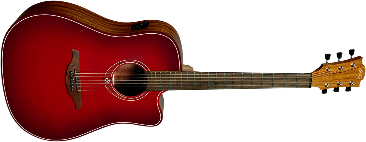 Lag T-red Dce Ltd Dreadnought Cw Cedre Khaya Brbw - Red Burst - Guitare Folk - Main picture