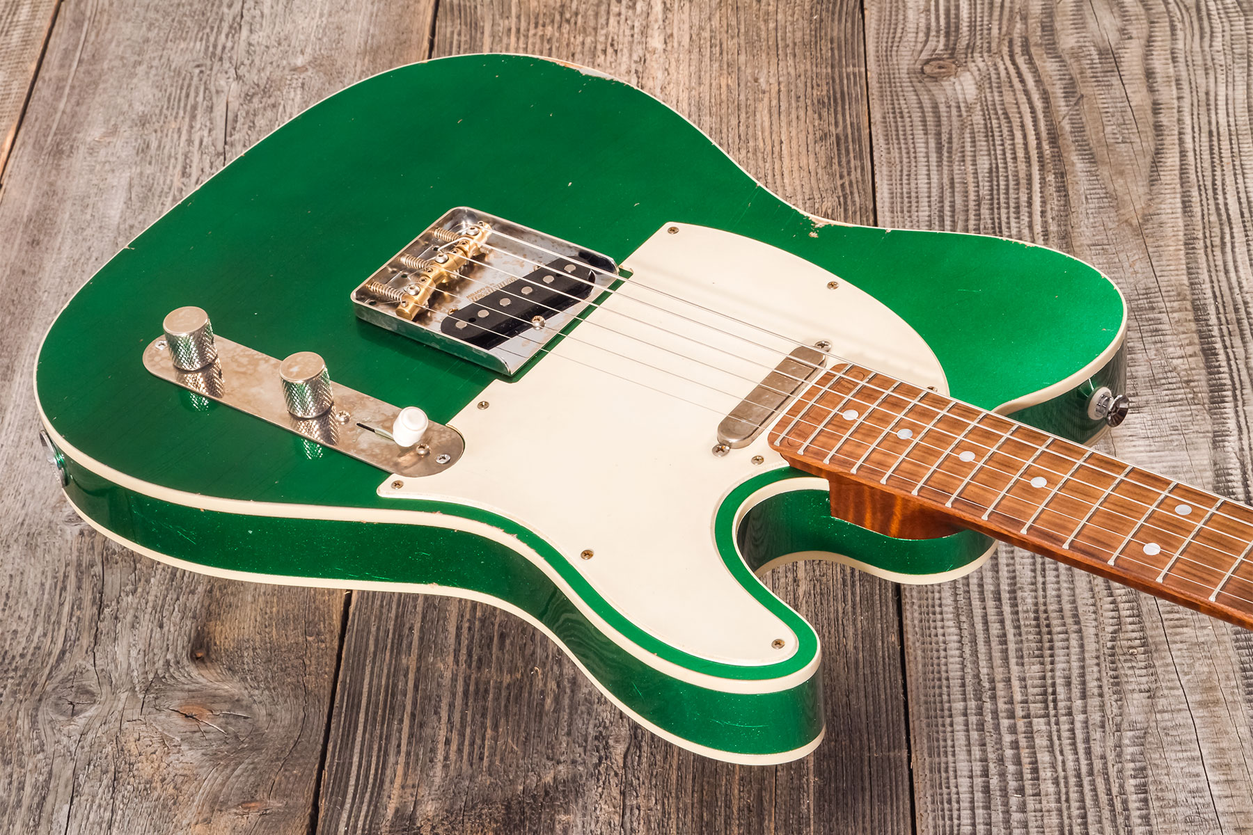 Marceau Guitars Elegante Traditional 2s Ht Pf #t316124 - Heavy Relic Candy Green - Guitare Électrique Forme Tel - Variation 2