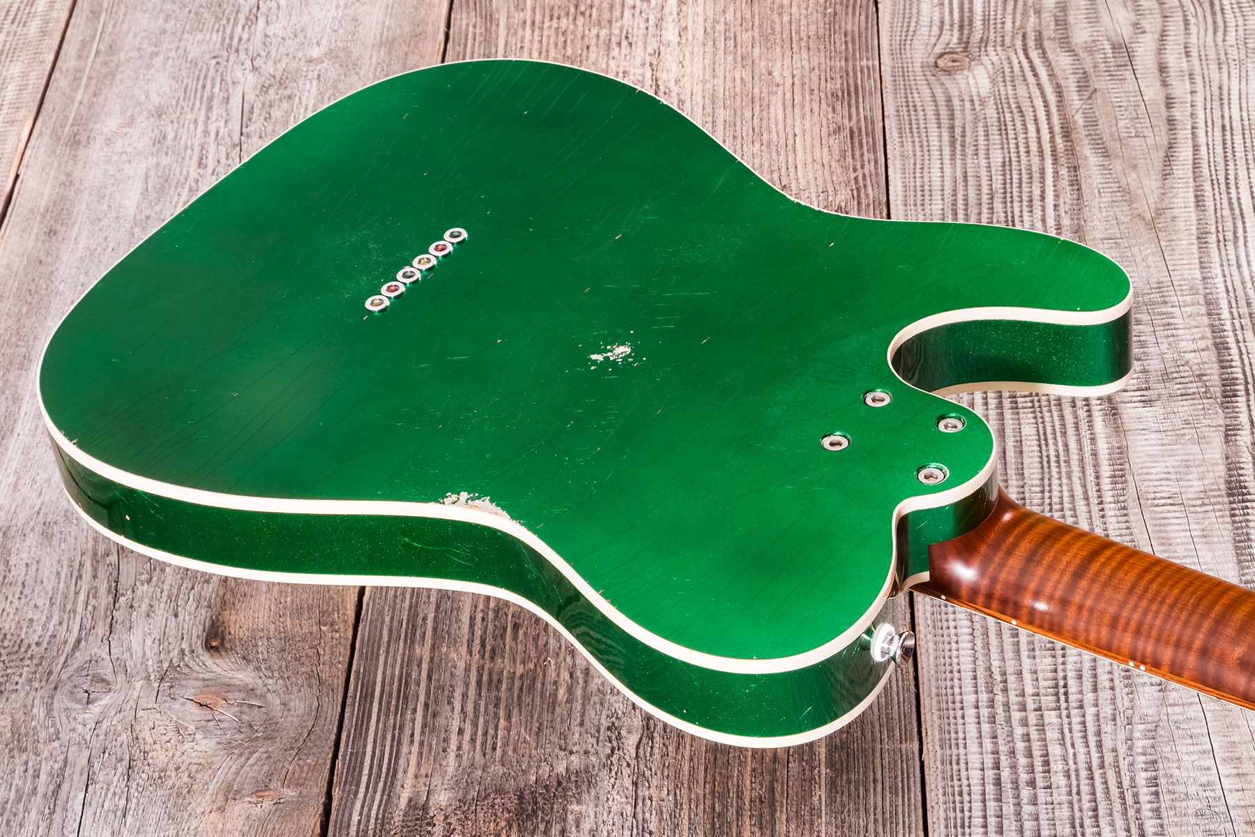 Marceau Guitars Elegante Traditional 2s Ht Pf #t316124 - Heavy Relic Candy Green - Guitare Électrique Forme Tel - Variation 7