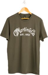 T-shirt Martin Olive White Script Logo - XL