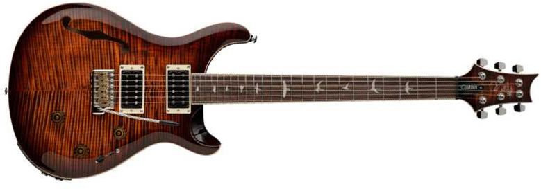 Prs Se Custom 24 Semi Hollow Piezo 2h Ht Rw - Orange Tiger Smokeburst - Guitare Électrique 1/2 Caisse - Main picture