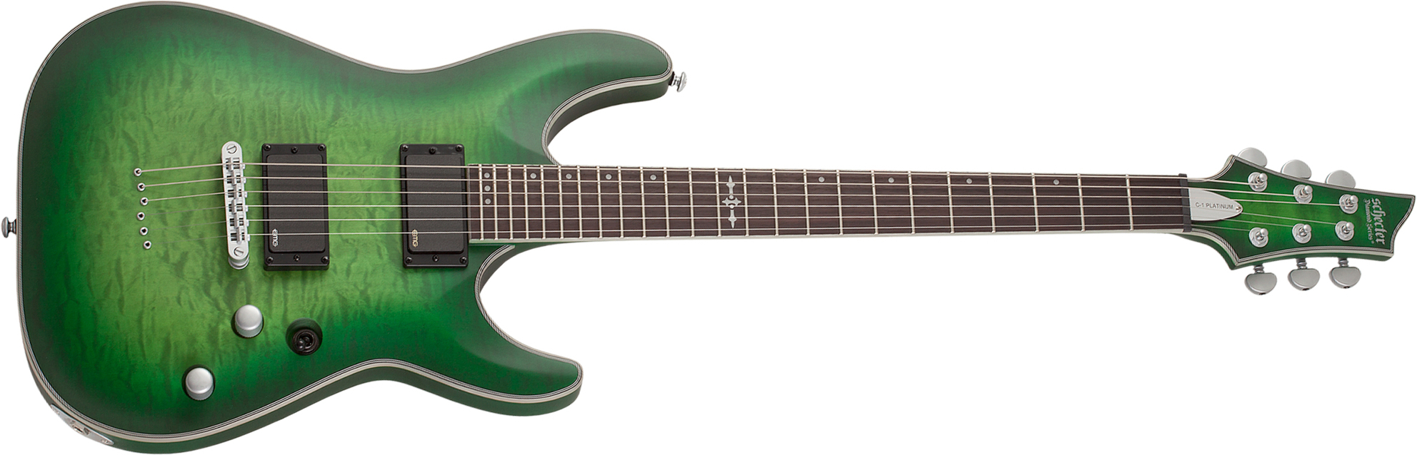 Schecter C-1 Platinum 2h Emg Ht Eb - Satin Green Burst - Guitare Électrique Forme Str - Main picture