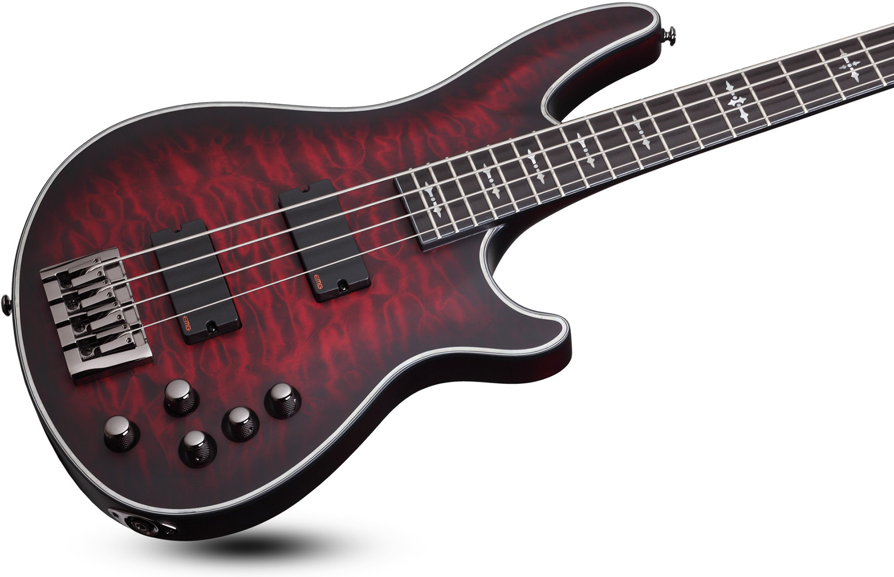 Schecter Hellraiser Extreme 4c Active Emg Eb - Crimson Red Burst Satin - Basse Électrique Solid Body - Variation 1