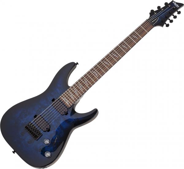 Bariton e-gitarre Schecter Omen Elite-7 - see-thru blue burst blau