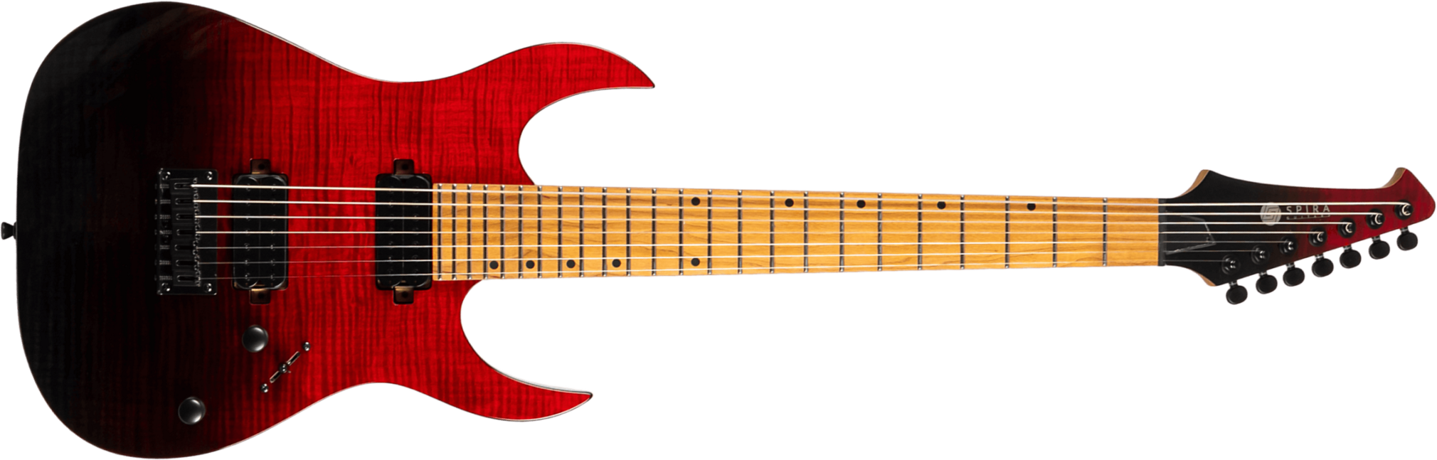 Spira Guitars S457 Trd 7c Baritone 2h Ht Mn - Trans Red/black - Guitare Électrique Baryton - Main picture