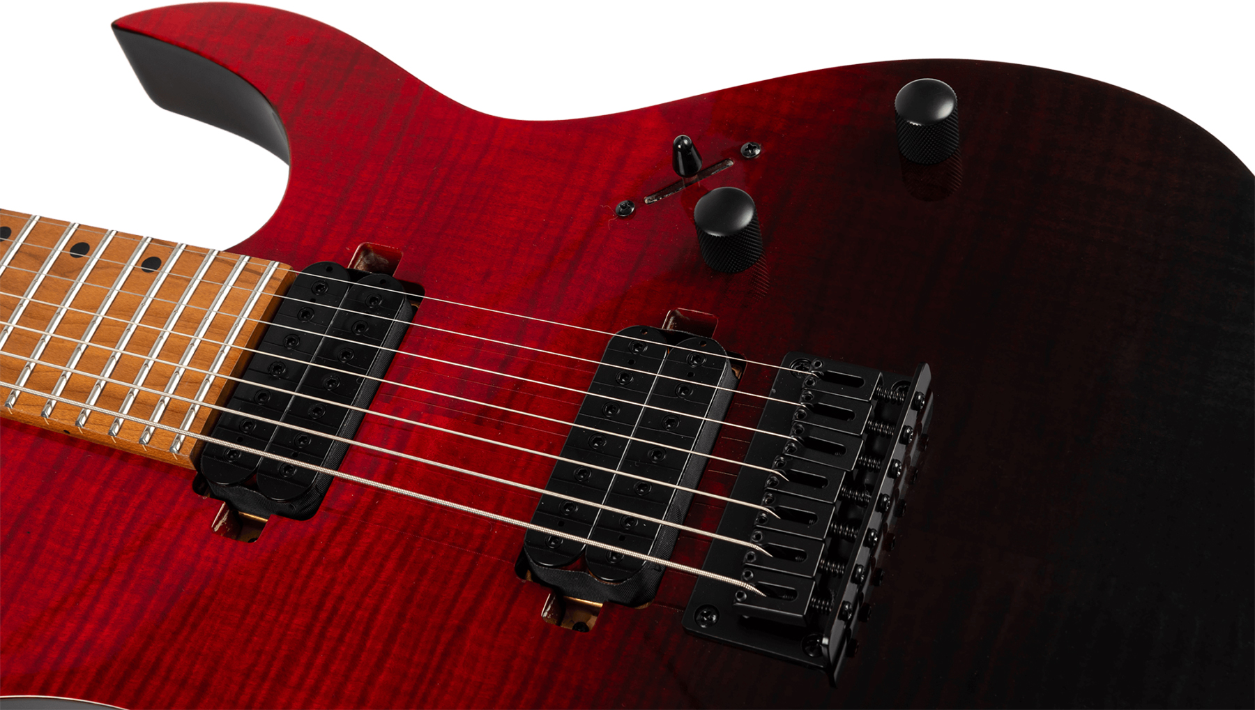 Spira Guitars S457 Trd 7c Baritone 2h Ht Mn - Trans Red/black - Guitare Électrique Baryton - Variation 3