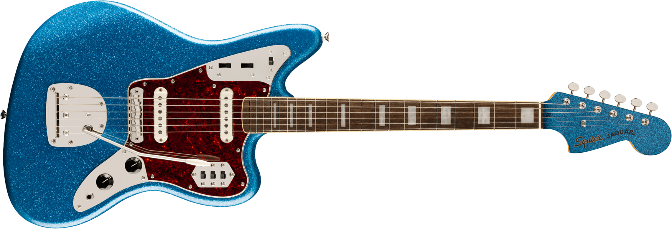 Squier Jaguar 70s Classic Vibe Fsr Ltd Ss 2s Trem Lau - Blue Sparkle W. Matching Headstock - Guitare Électrique RÉtro Rock - Main picture