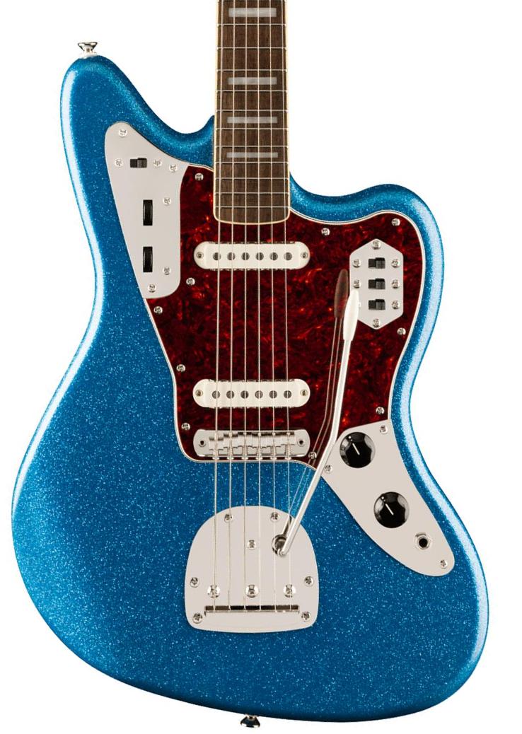 Guitare électrique rétro rock Squier FSR Classic Vibe '70s Jaguar - Blue Sparkle w. Matching Headstock