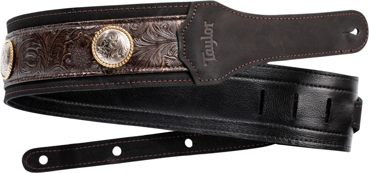 Taylor Grand Pacific Nickel Concho Leather Guitar Strap 3-inc Brown 4121-30 Cuir - Sangle Courroie - Main picture