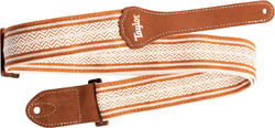 Academy Jacquard Leather Guitar Strap 4003-20 - White/Brown