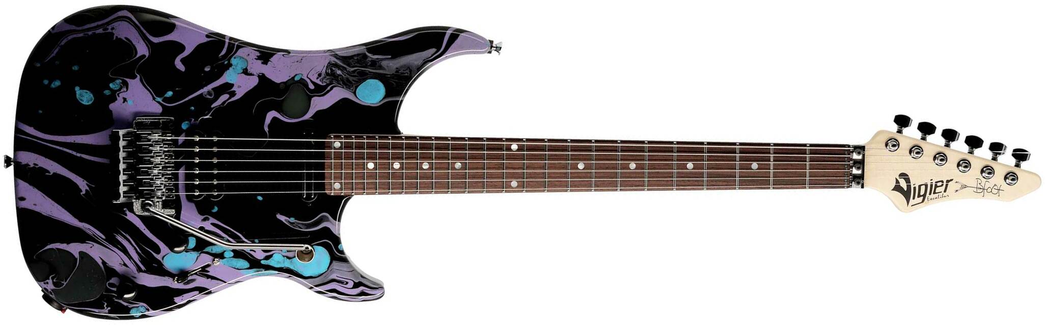 Vigier Ron Thal Bfoot Excalibur Signature Hs Fr Rw - Rock Art Black/purple/blue - Guitare Électrique Signature - Main picture